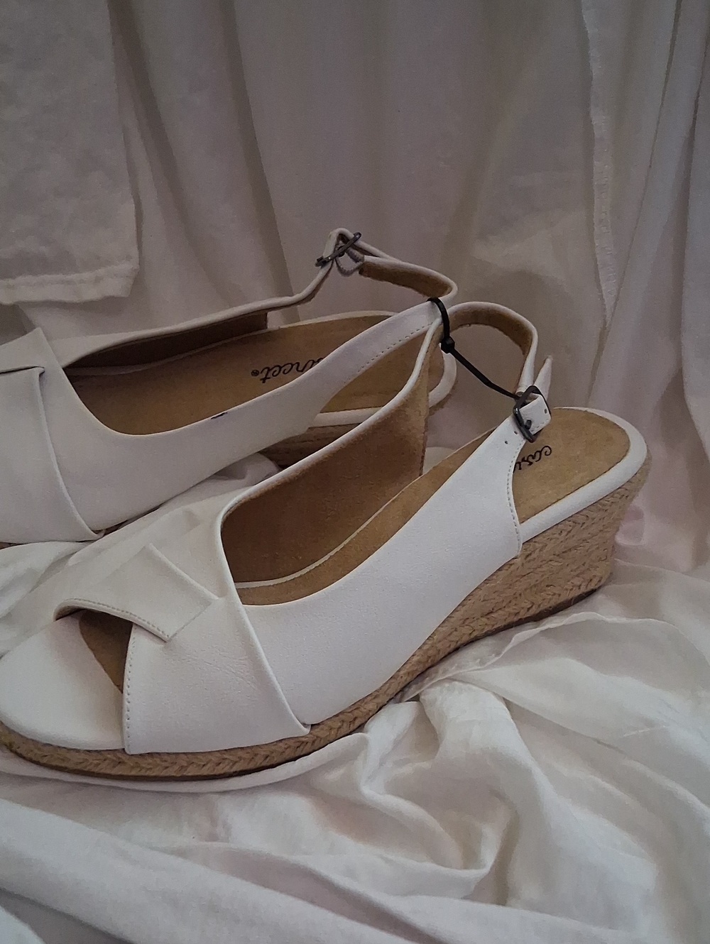 Casy Strcet Women’s White Wedge Sandals with Ankle Strap